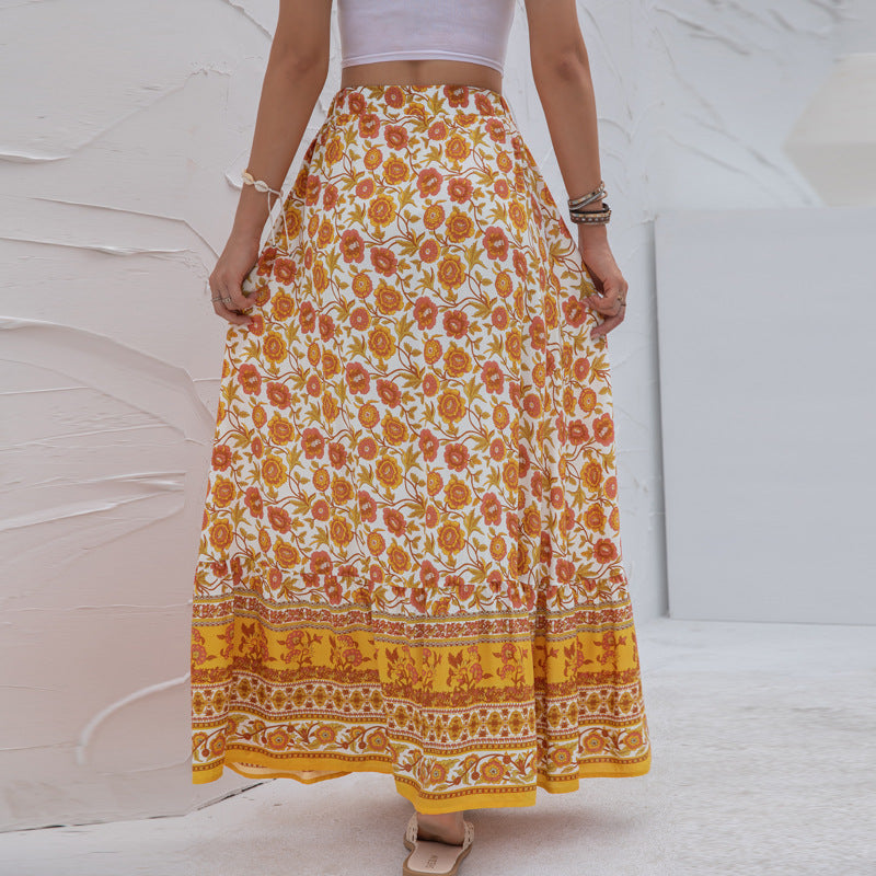 Maxi Button Up Skirt with Boho Floral Print