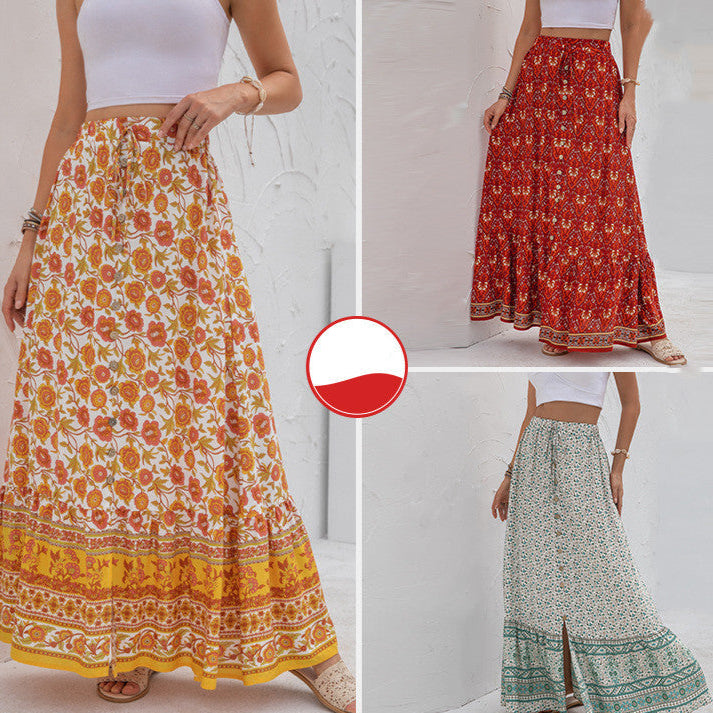 Maxi Button Up Skirt with Boho Floral Prints