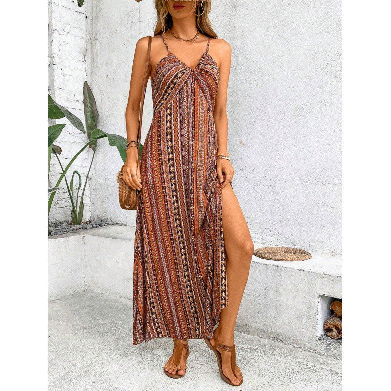 Maxi Double Slit Dress Boho brown