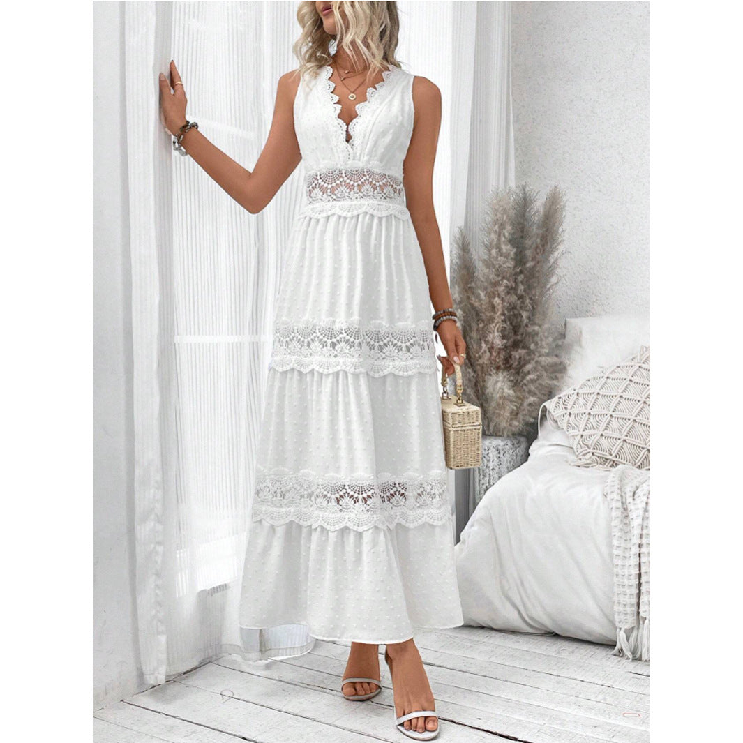 Maxi White Bohemian Dress with Lace Details