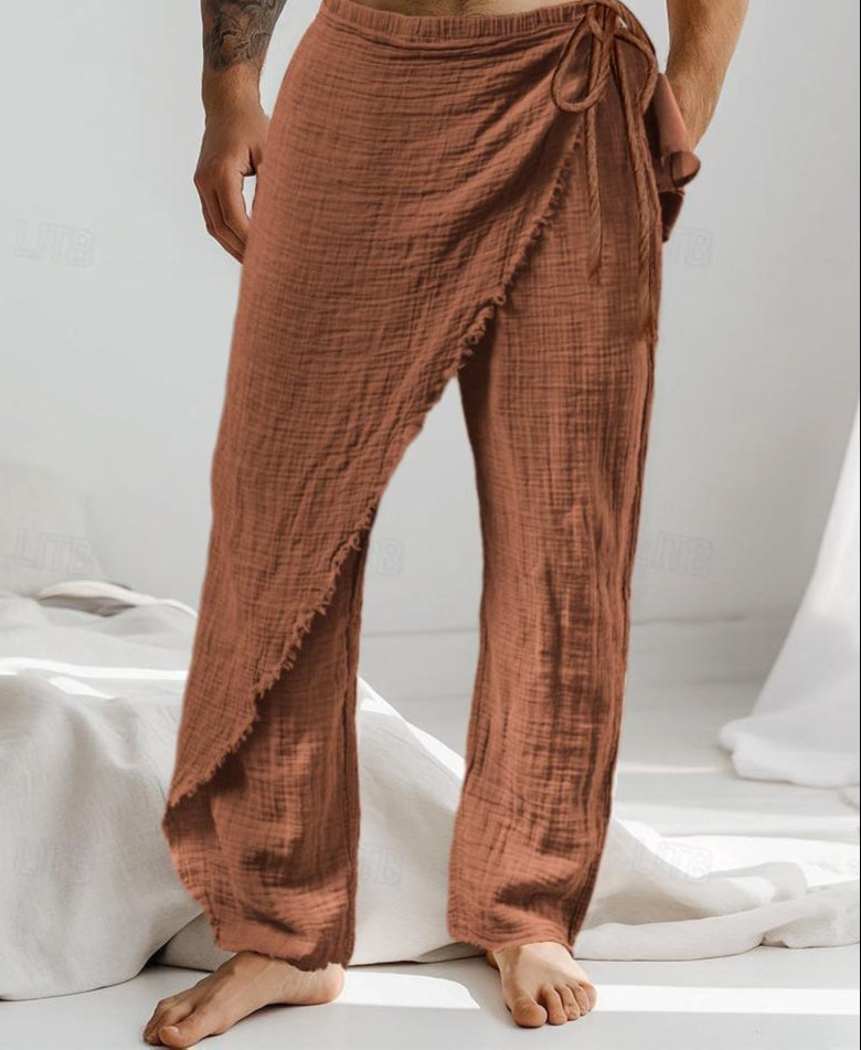 brown Men's Belted Bohemian Pants