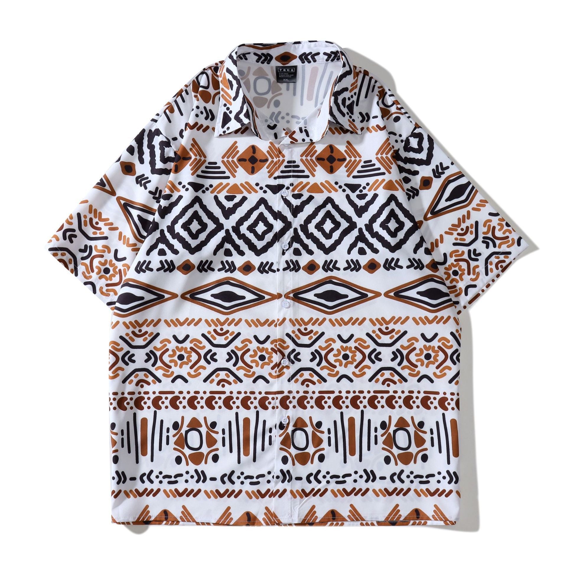 Men's Boho Pattern Shirt with Short Sleeves