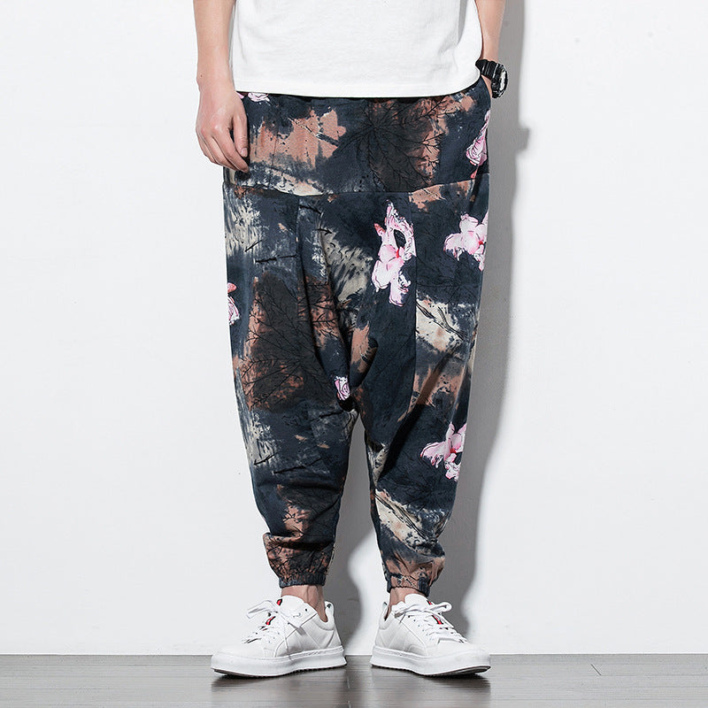 black Men's Boho Pattern Harem Pants Loose Design