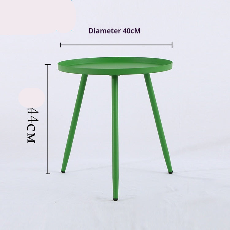 Green round table with dimensions on a white background