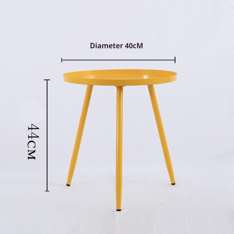 Yellow round table with dimensions on a white background