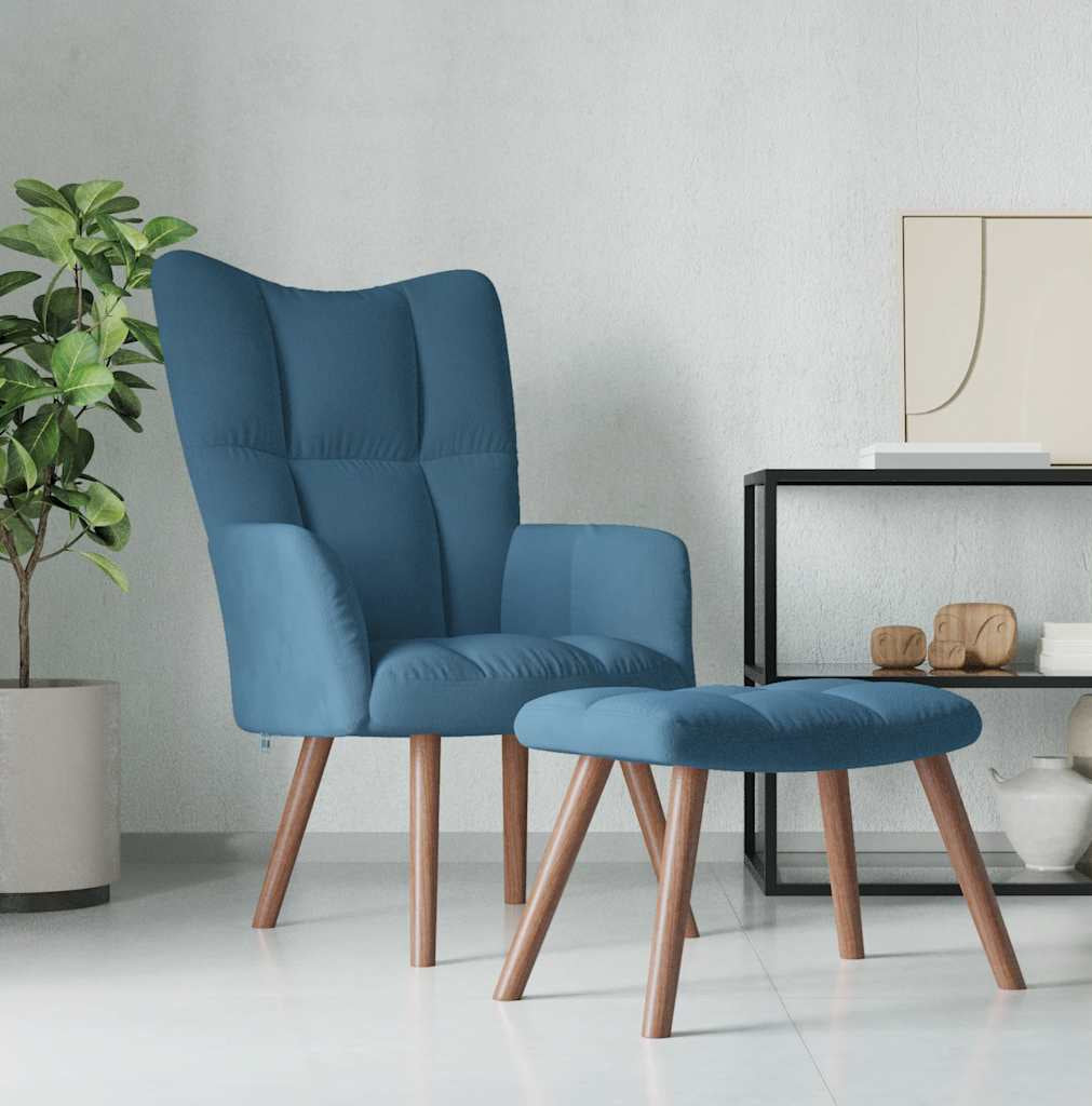 blue Modern Boho Accent Chair with Wooden Legs