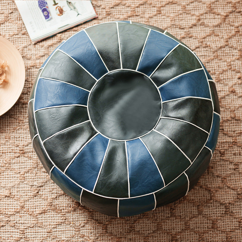 blue Moroccan Vegan Leather Pouf Cover