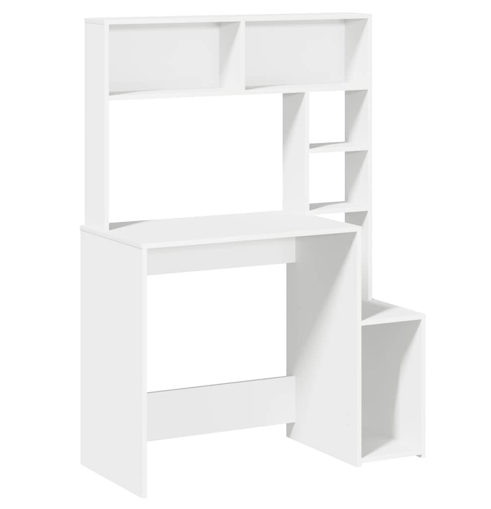 White bookshelf with geometric design on a white background
