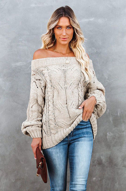 Off Shoulder Knitted Boho Sweater