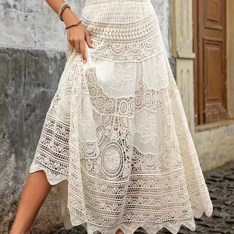 Off White Boho Chic Embroidered Skirt