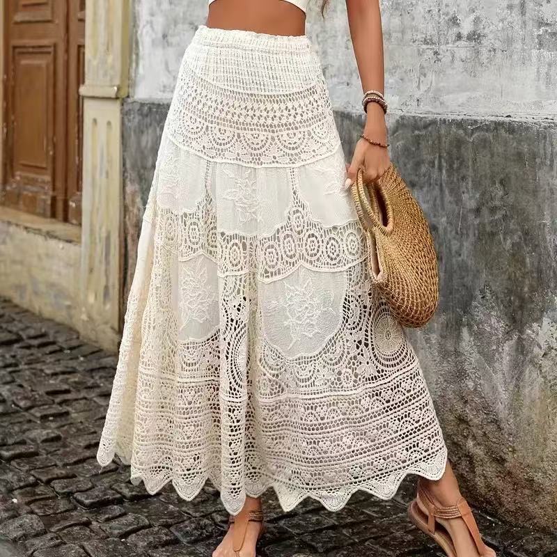 Off White Boho Chic Embroidered Skirt