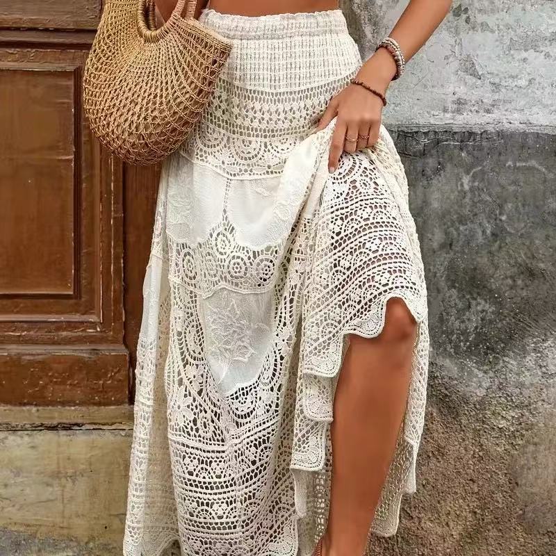 Off White Boho Chic Embroidered Skirt