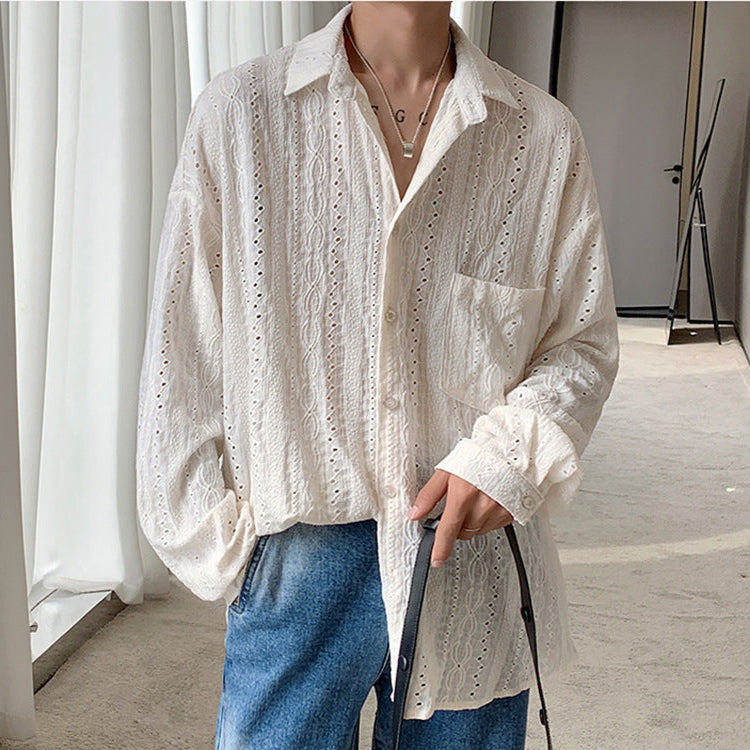 Off White Boho Long Sleeve Shirt for Men