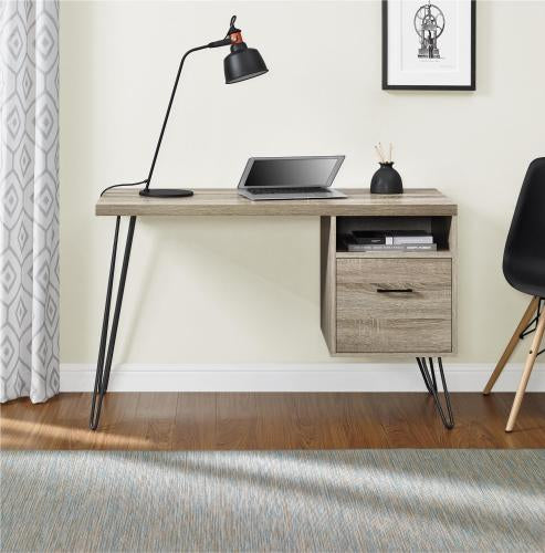Modern Office Desk Gray Wood Design