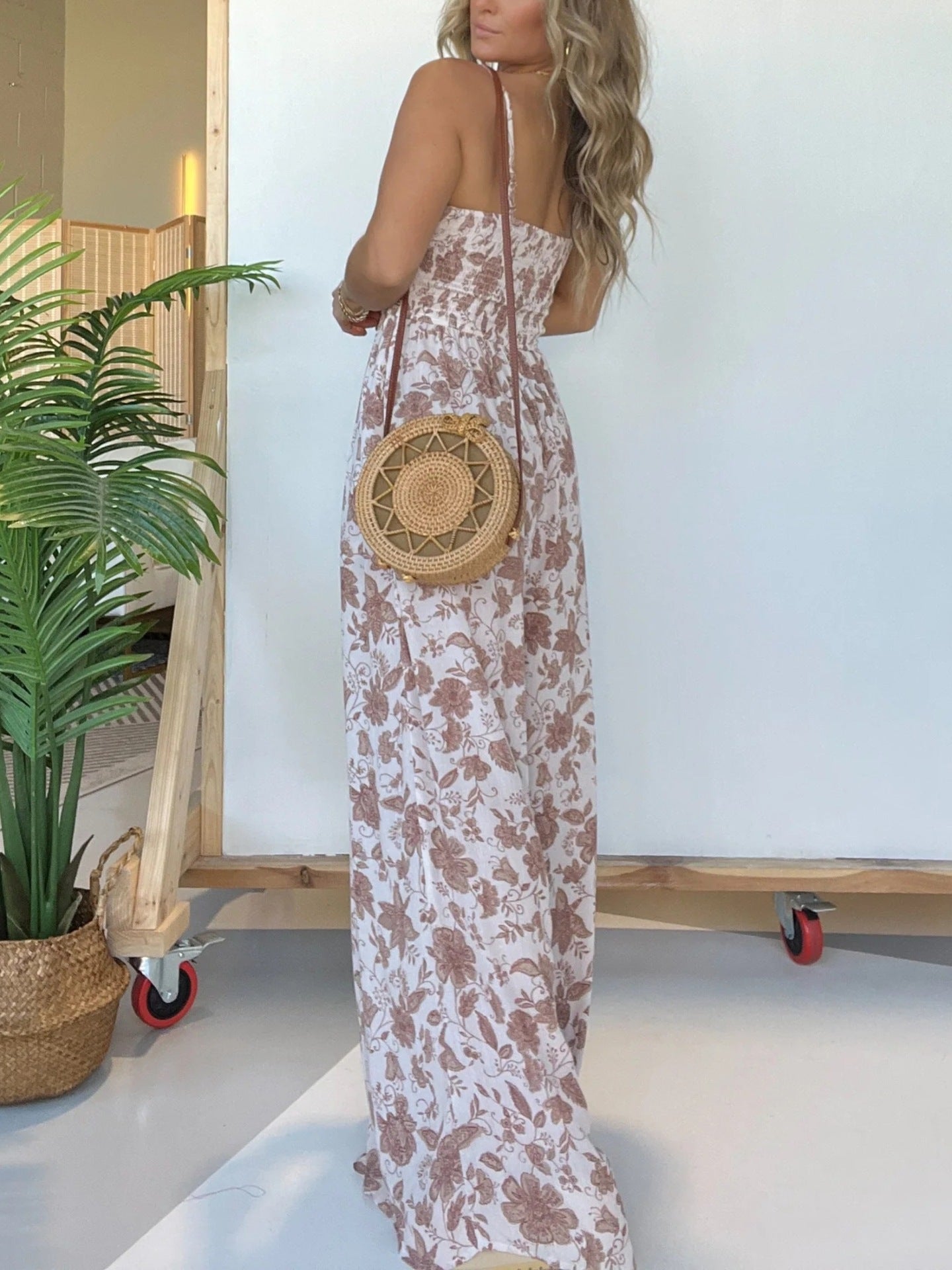 One Piece Floral Wide Leg Jumpsuit with Spaghetti Strapss