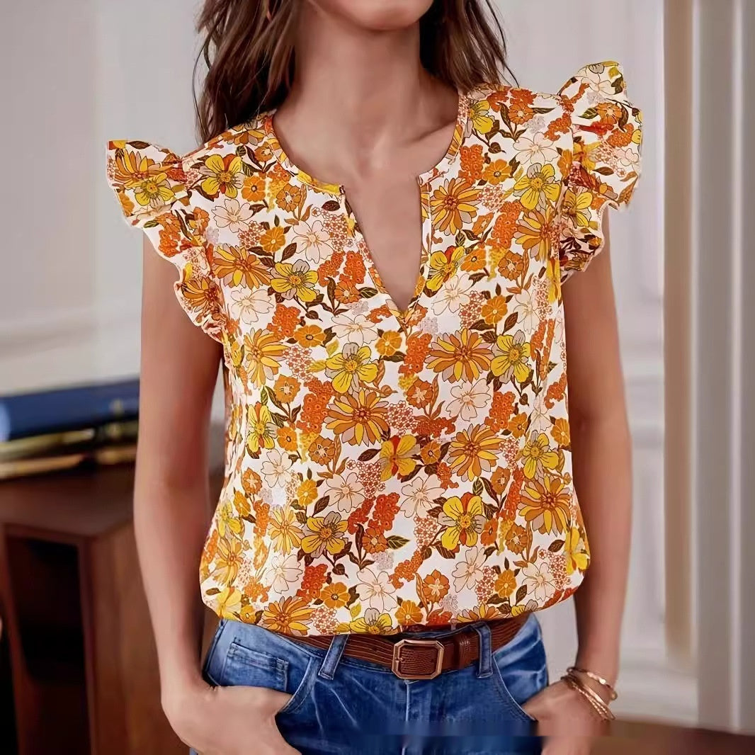 Orange Floral Boho Print Top