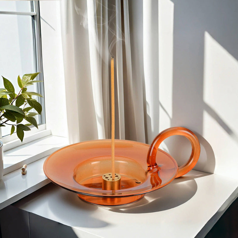 Orange Glass Tray Incense Burner