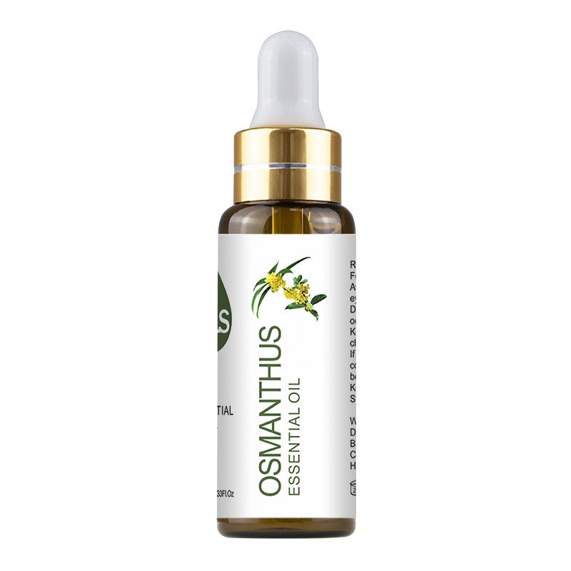 Osmanthus essential oil bottle with dropper on a white background