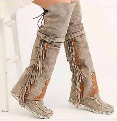Over The Knee Boho Fringed Boots Western Style