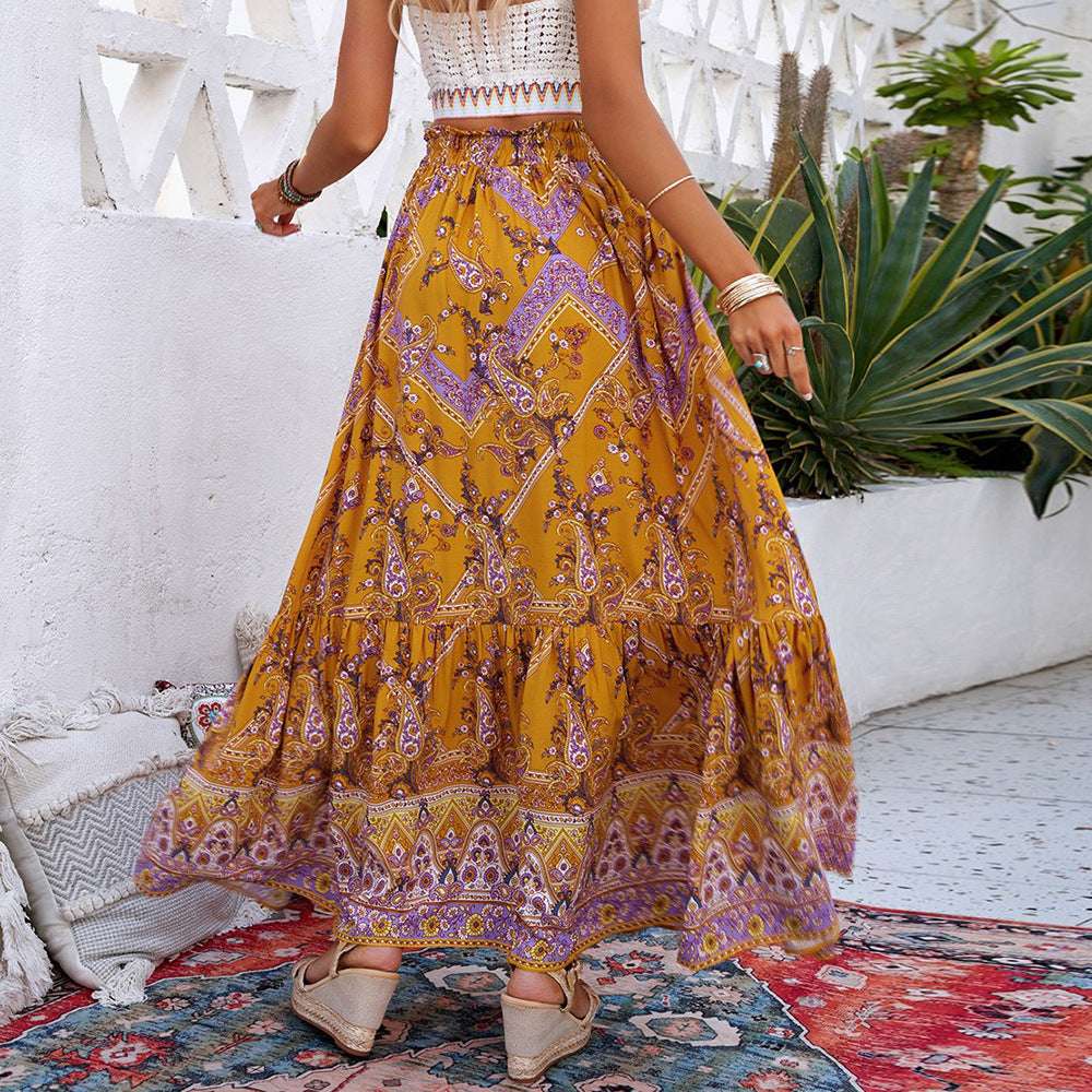 Patterned Mustard Yellow Skirt Boho 