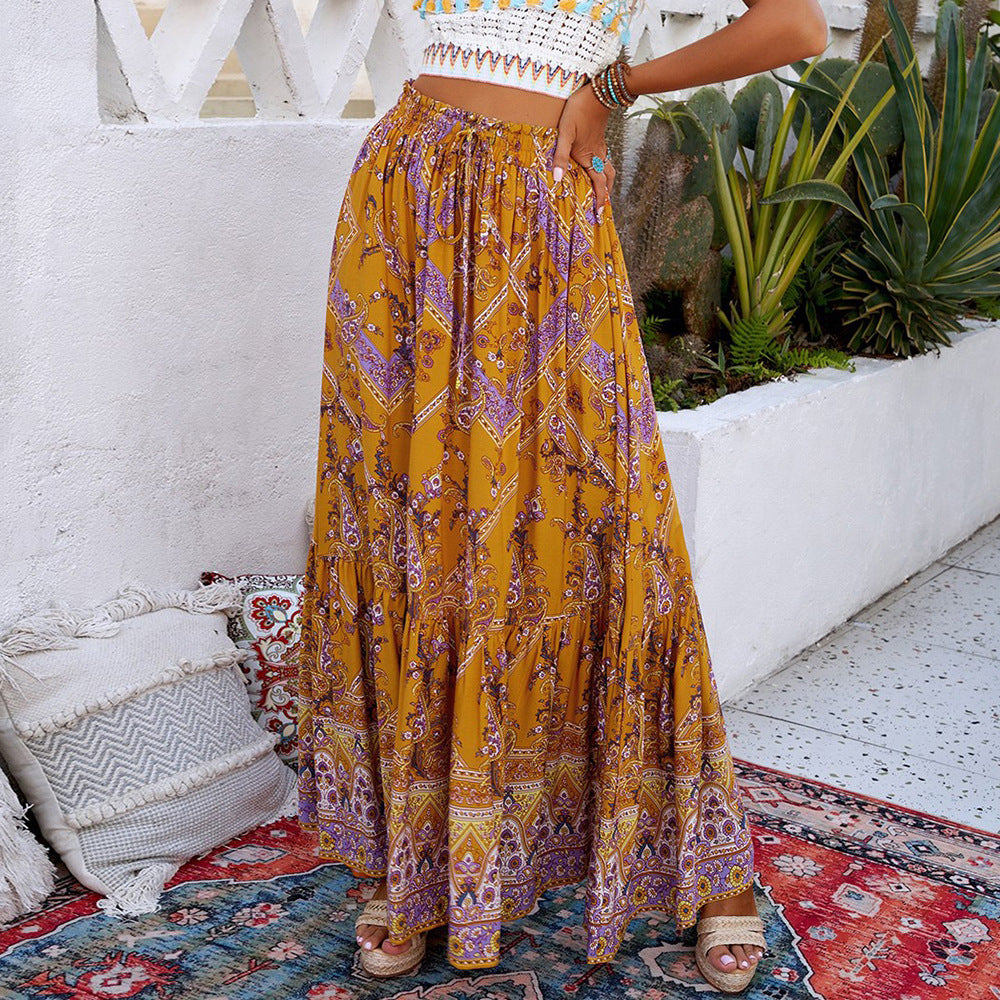 Patterned Mustard Yellow Skirt Boho Style
