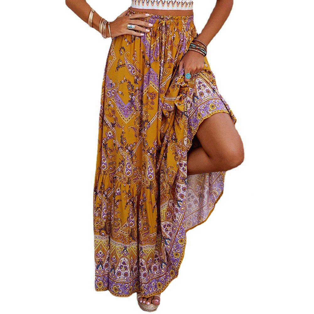 Patterned Mustard Yellow Skirt Boho Style