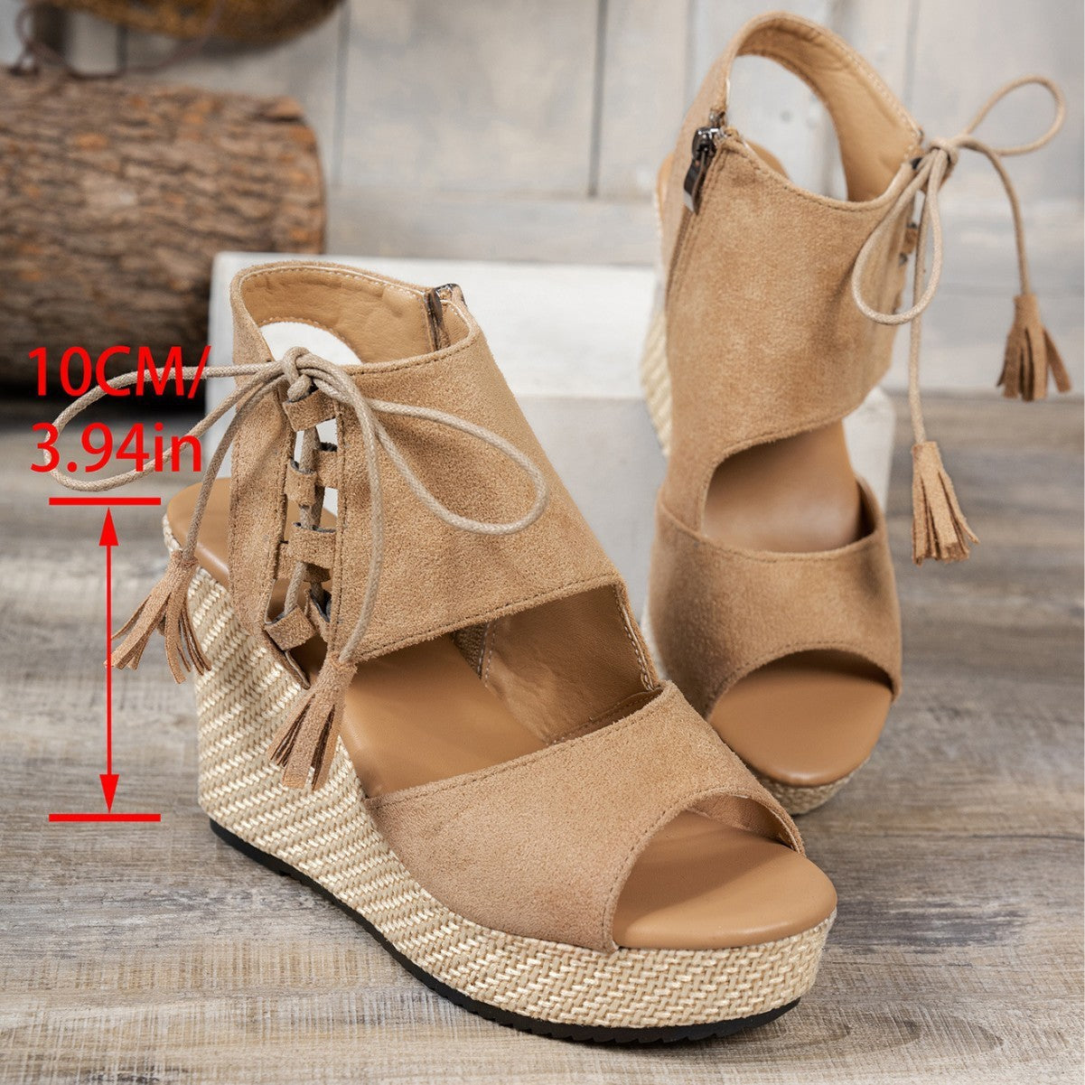 woven Peep Toe Wedge Sandal Boots