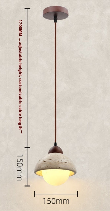 Pendant light with specifications on a beige background