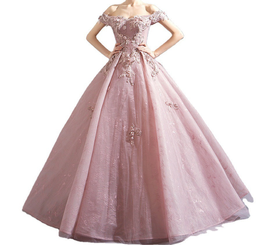 Pink Floral Bohemian Ball Gown Wedding Dress