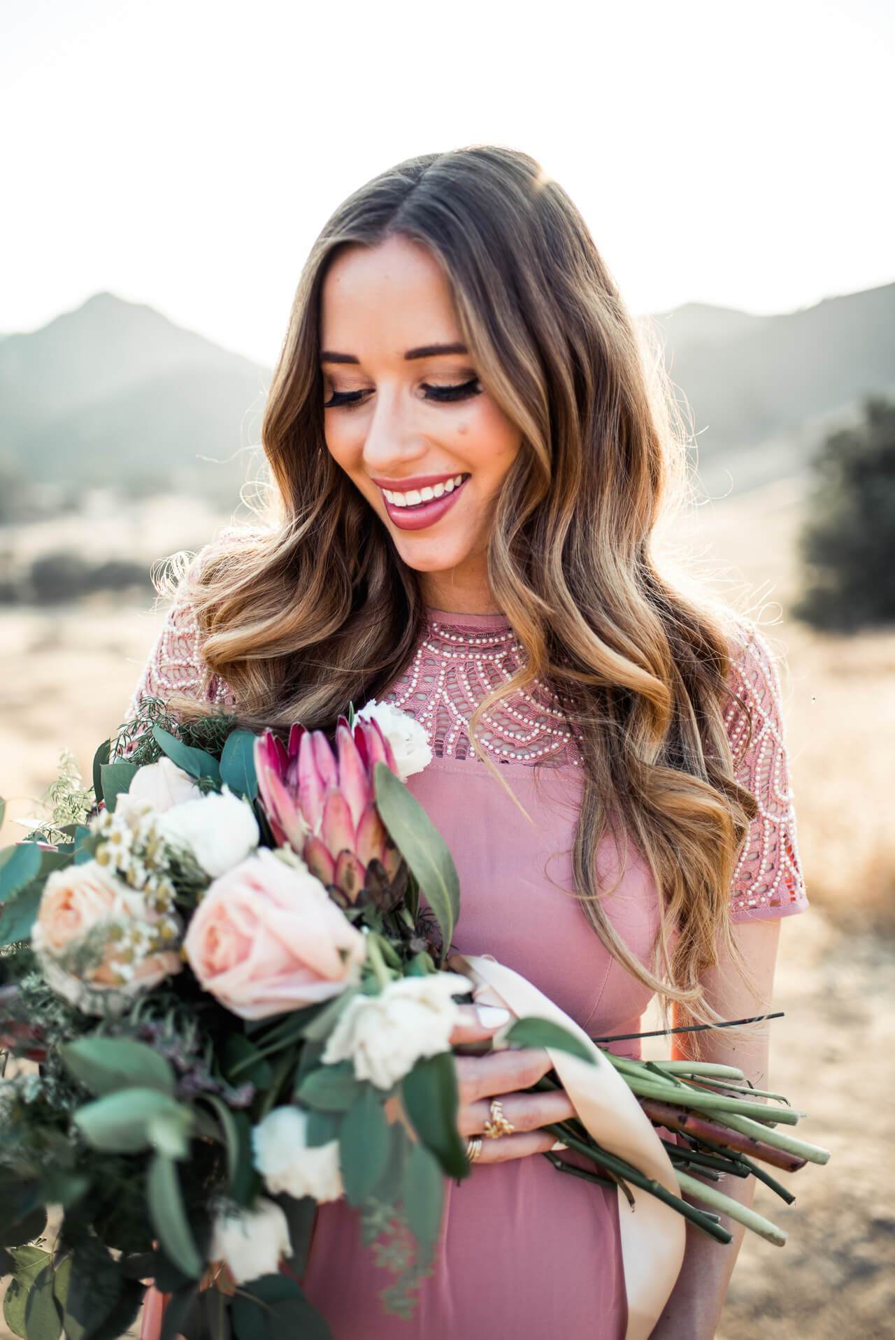 Pink Boho Maxi Maternity Dress with Short Sleeves