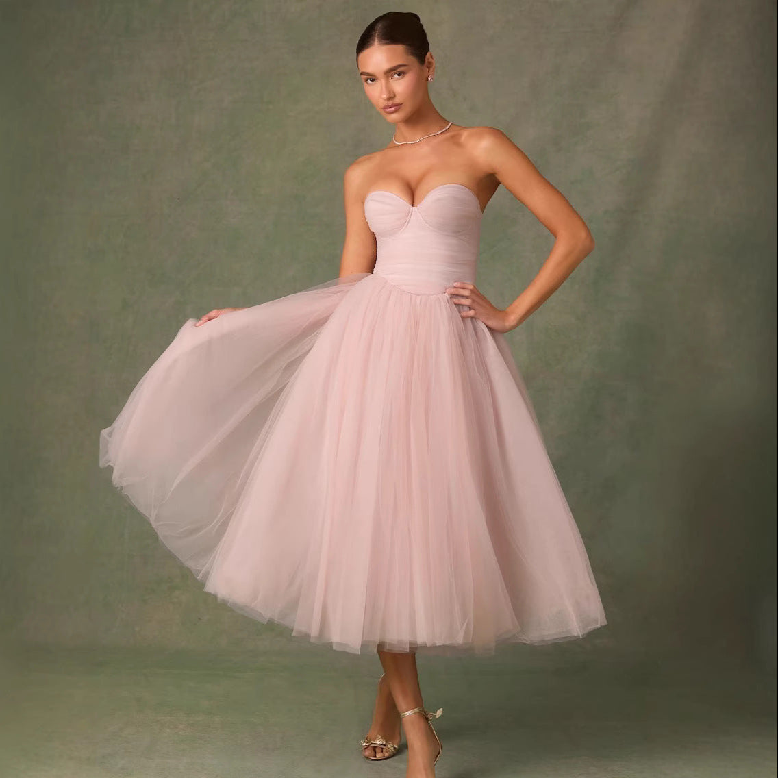 Pink Strapless Tube Top Formal Dress