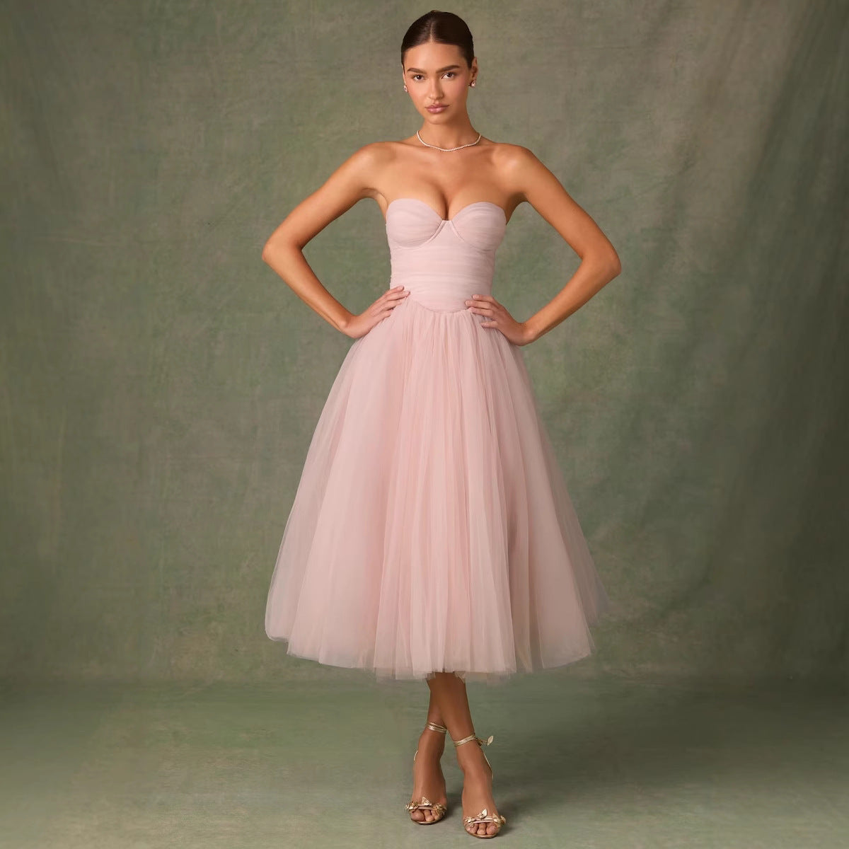 Pink Strapless Tube Top Formal Dress