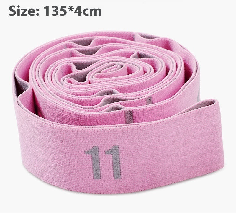Pink resistance band with '11' marking on a white background