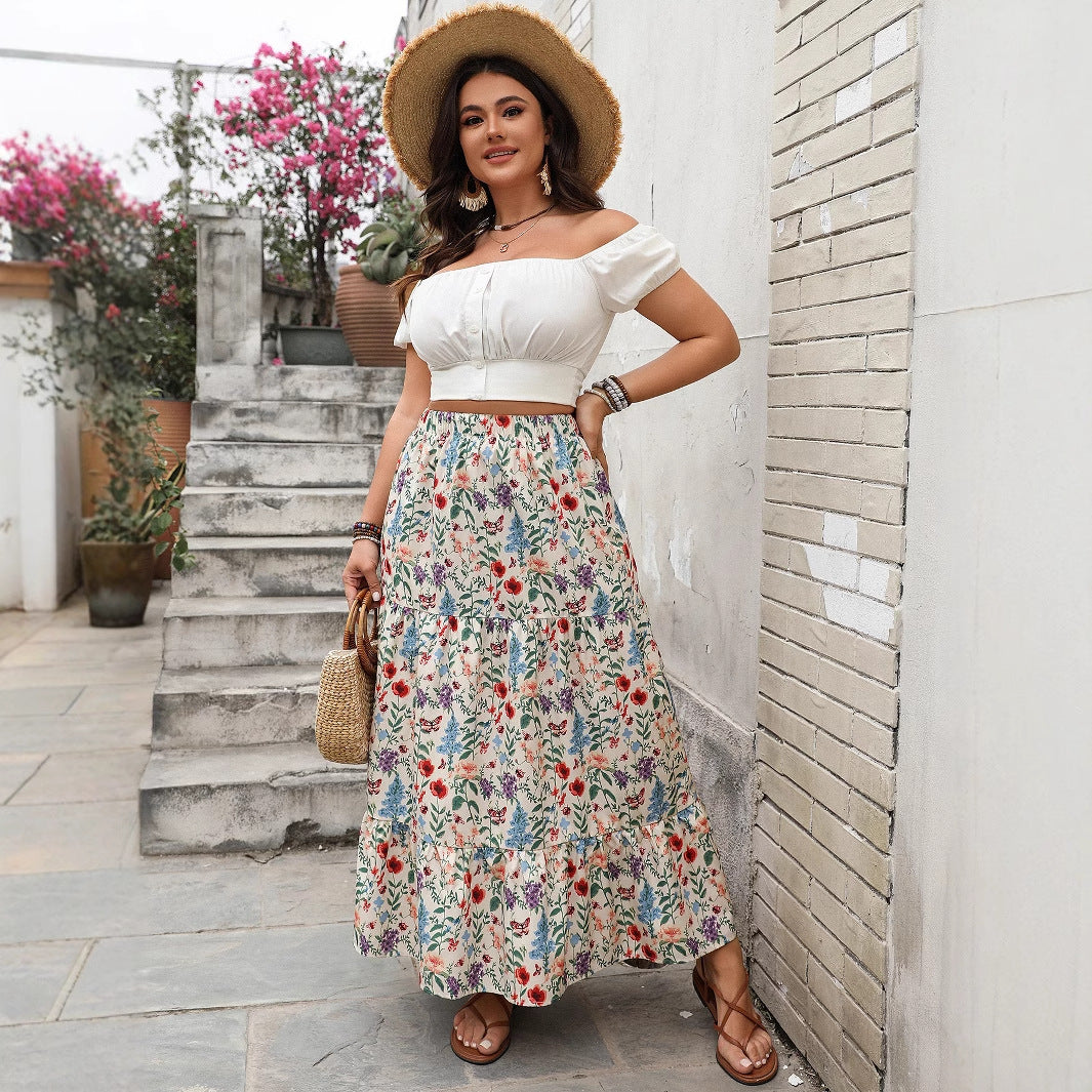 Plus Size Floral Maxi Boho Skirt