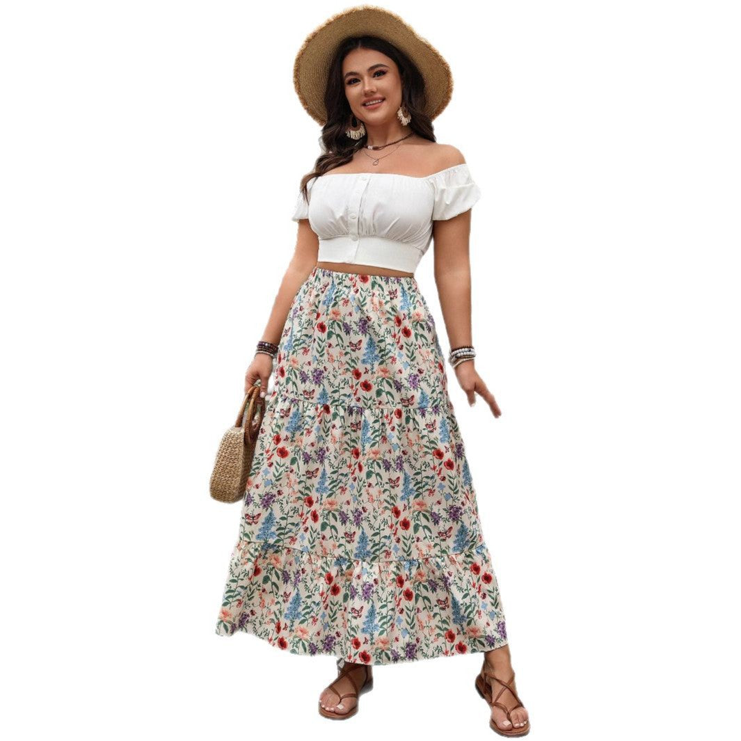 Plus Size Floral Maxi Boho Skirt