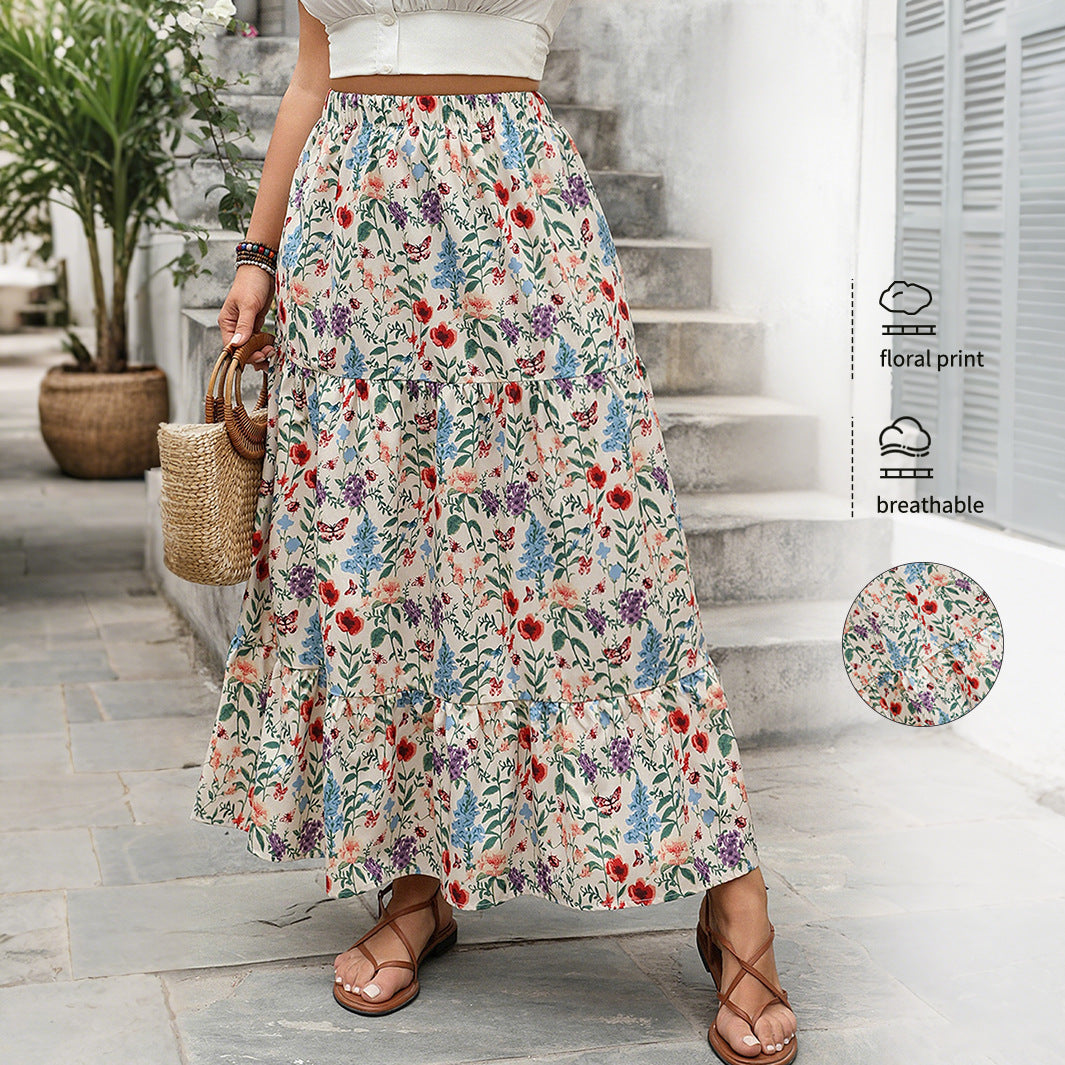 Plus Size Floral Maxi Boho Skirt