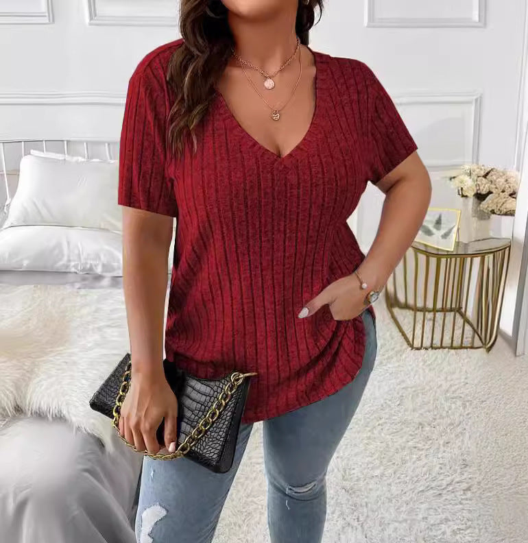 Plus Size Knitted Short Sleeve Top for Women