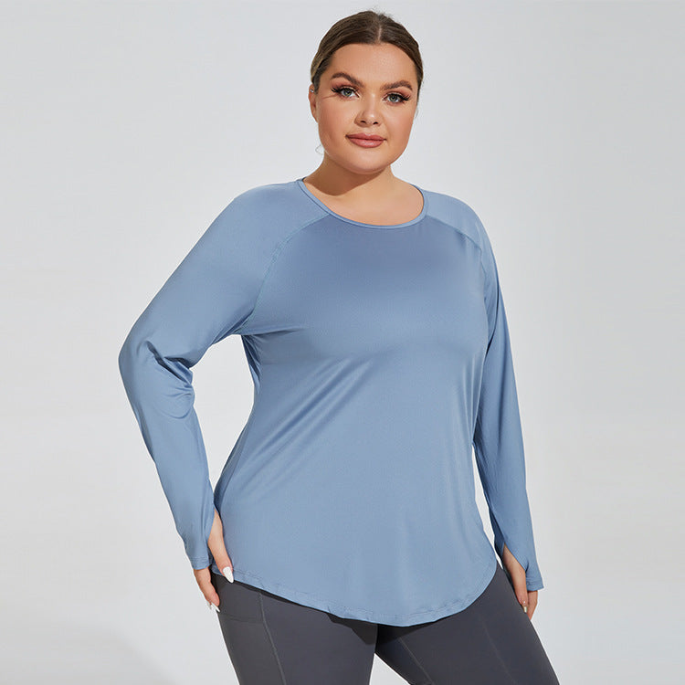 Plus Size Loose-Fitting Yoga Top with Long Sleeves