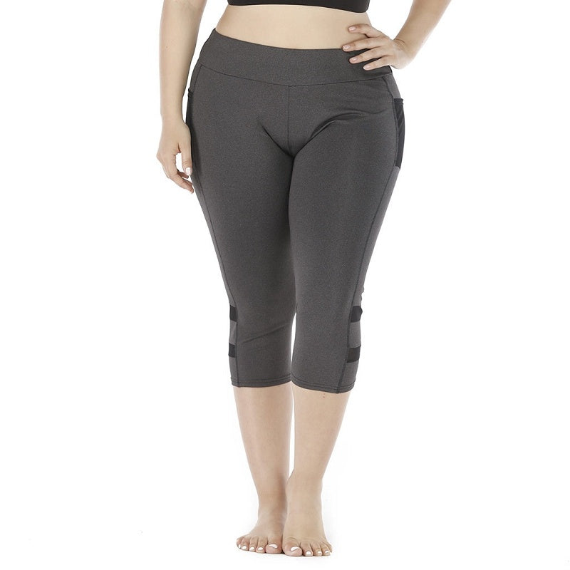 Gray Plus Size Yoga Leggings Midi Length with Pockets
