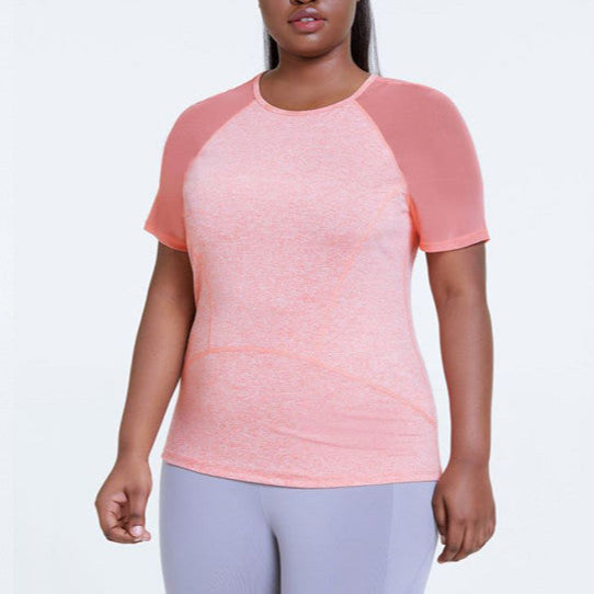 pink Plus Size Yoga Short Sleeve Top