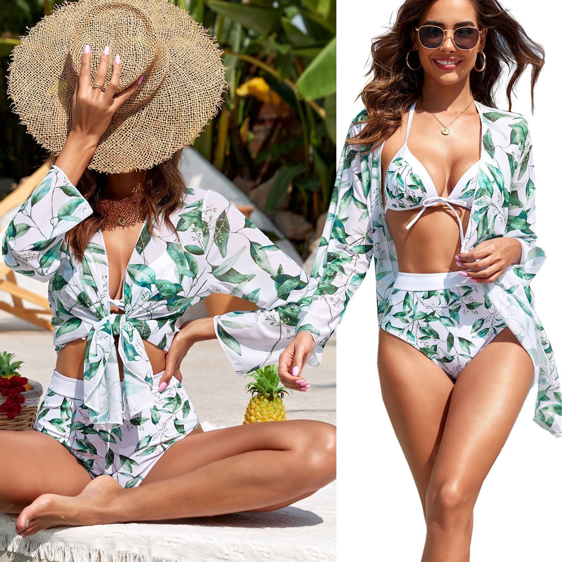 Boho Chic Print Full Brief Bikini Three Piece Set