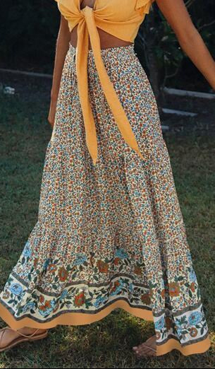 Printed Indie Floral Maxi Skirt