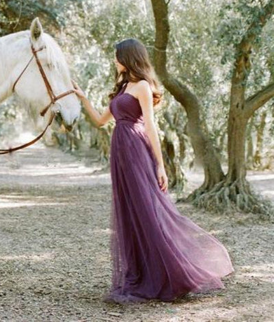 Purple Boho Bridesmaid Dress with Strapless Design