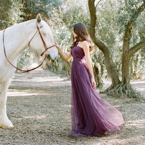 Purple Boho Bridesmaid Dress with Strapless Design