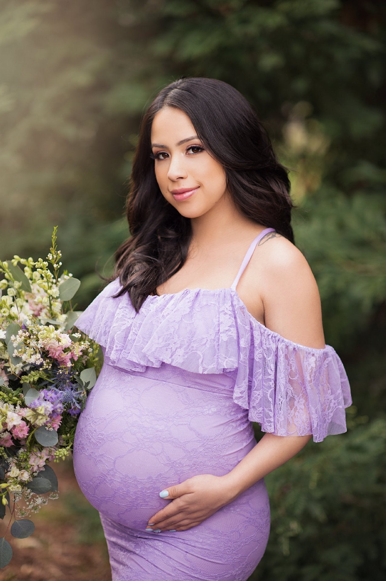 Purple Lace Maternity Dress