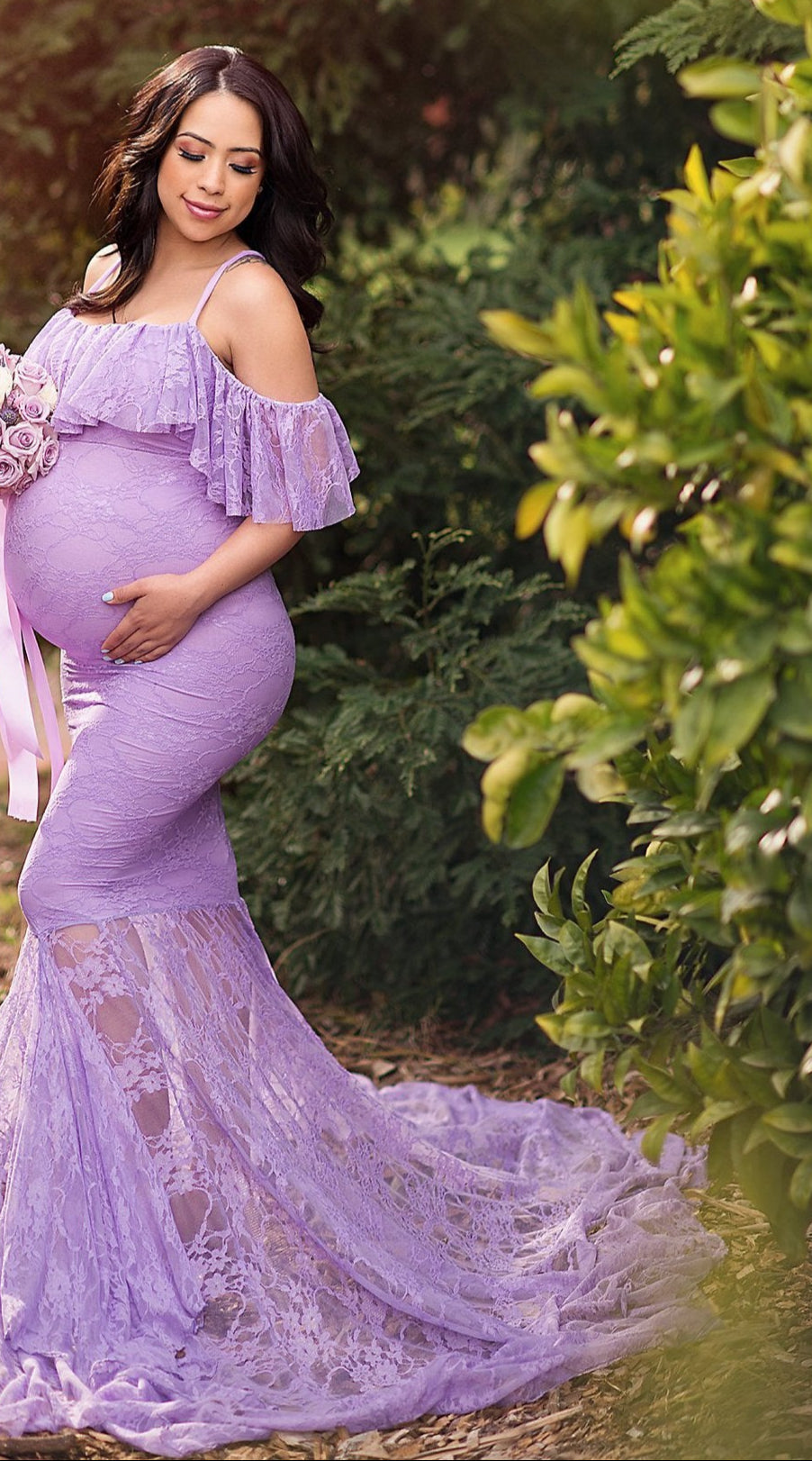 Purple Lace Maternity Dress