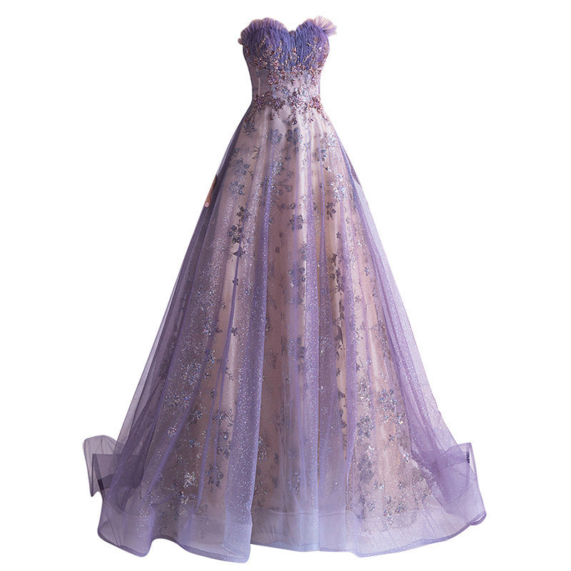 Purple Boho Wedding Dress with Sequins and Flowers