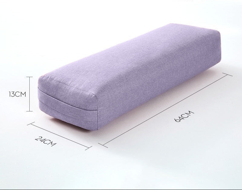 Purple rectangular cushion with dimensions and material details on a white background