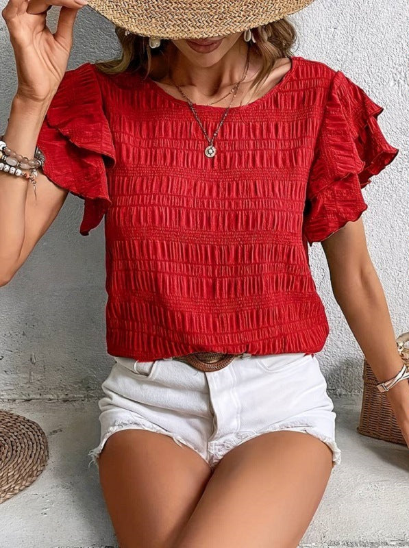 Red Casual Bohemian Blouse for Summer