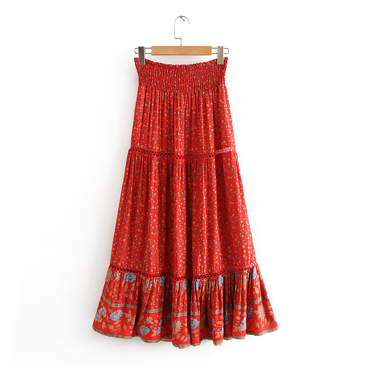 Red Floral Boho Maxi Skirts